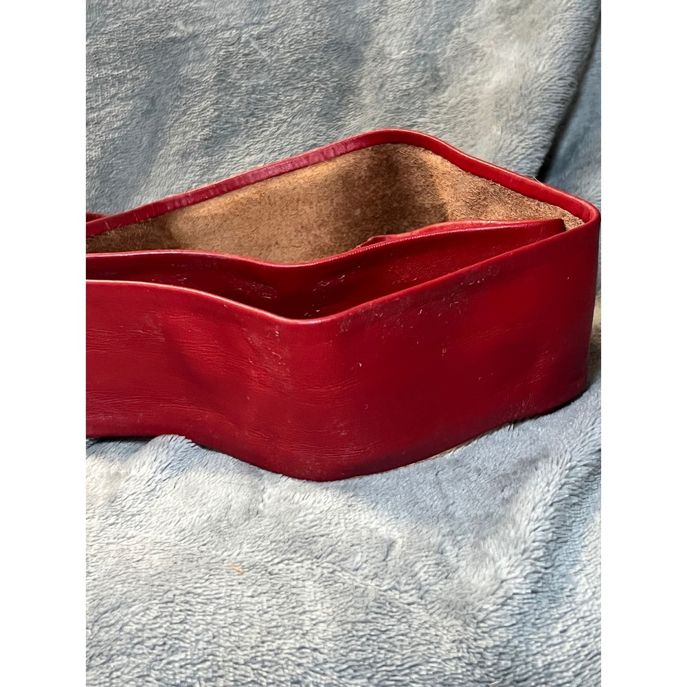 Vintage Red Leather Wide Obi Wrap Tie Waist Belt Pointed End One Size